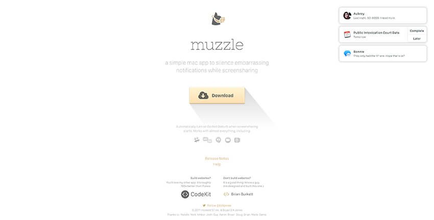Muzzle App cung cấp thiết kế trang đích